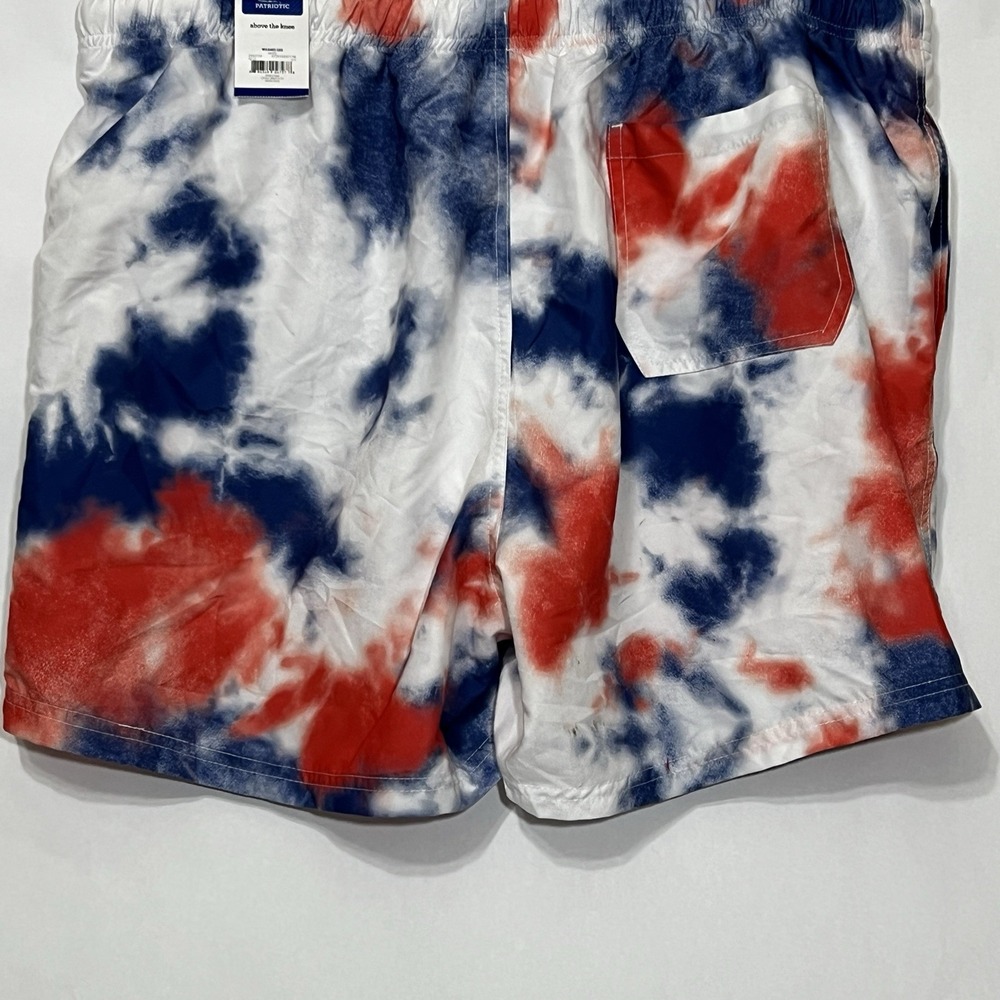 CELEBRATE Patriotic Tie Dye Swim Trunks Shorts Red Blue Mesh Lined Men 2XL 44/46 - Picture 5 of 11